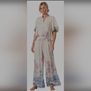 Maaji Cream Wide-Leg Tropical Print Pants SET FLOWERS NWT WOMEN  Victoria Secret